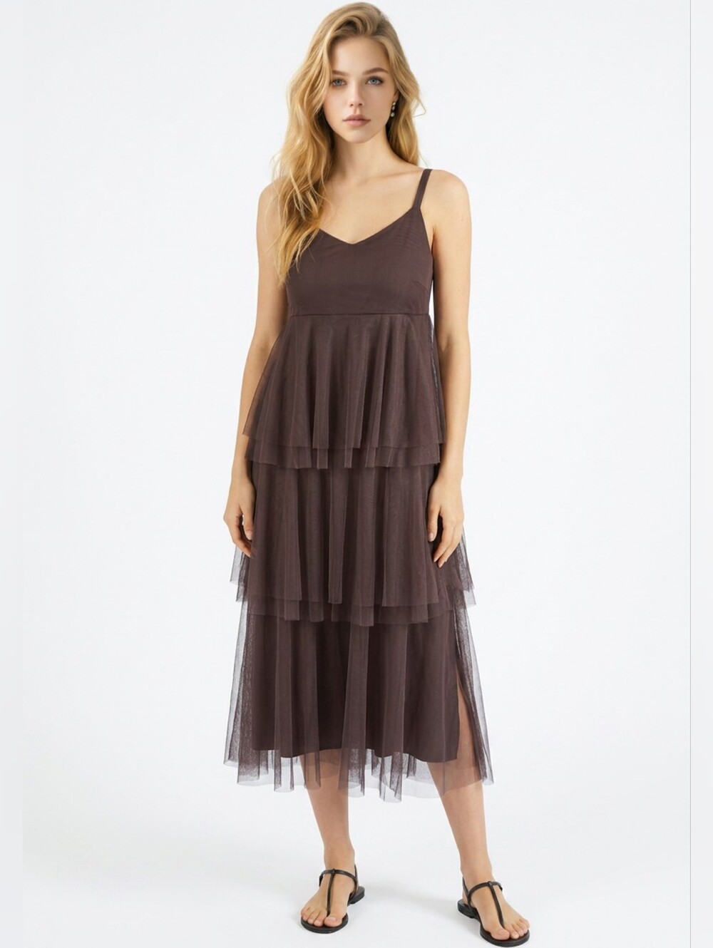 MARC AUREL TULLE DRESS WITH TIERED FLOUNCES